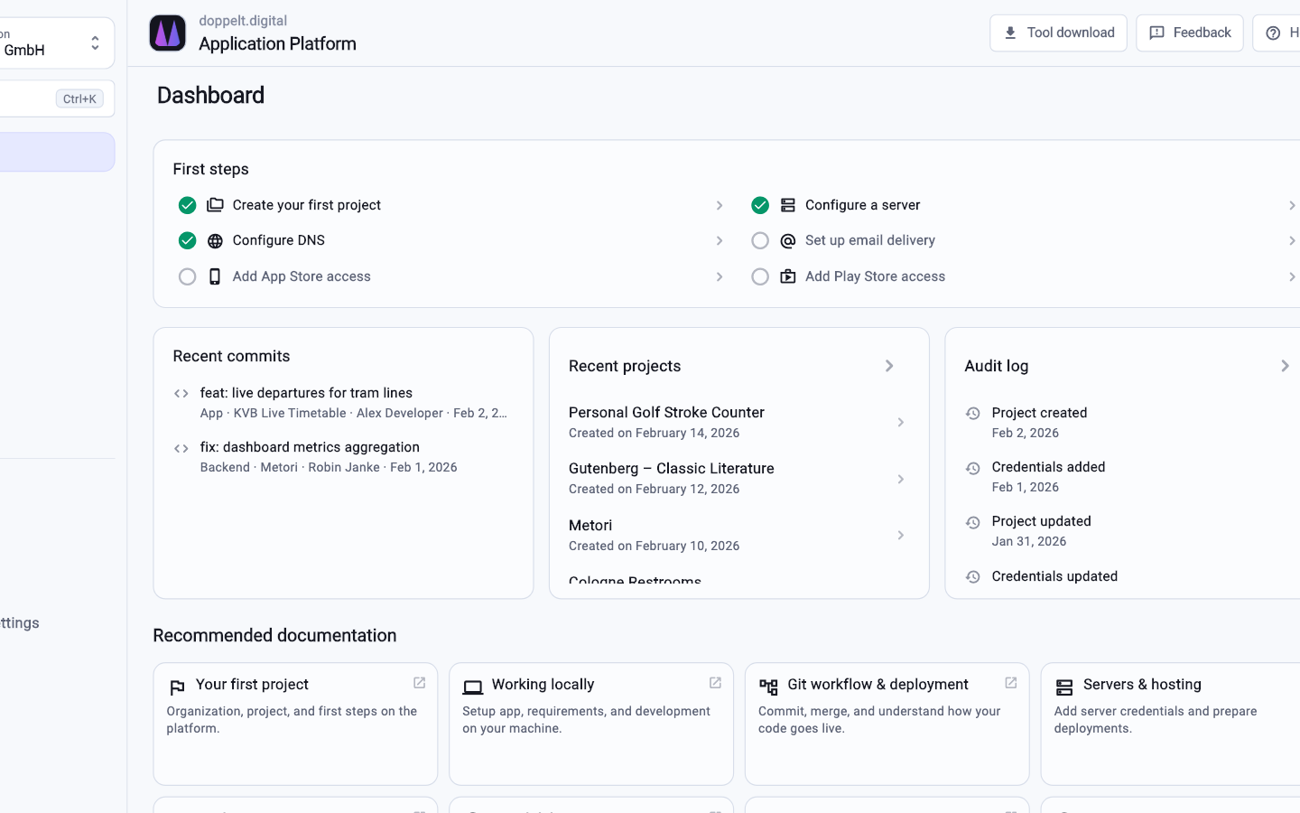Deployments, errors and server state on a single dashboard.